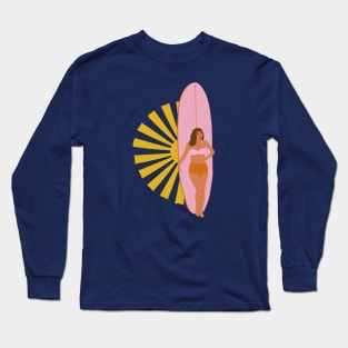 Girl, surfboard and sun Long Sleeve T-Shirt